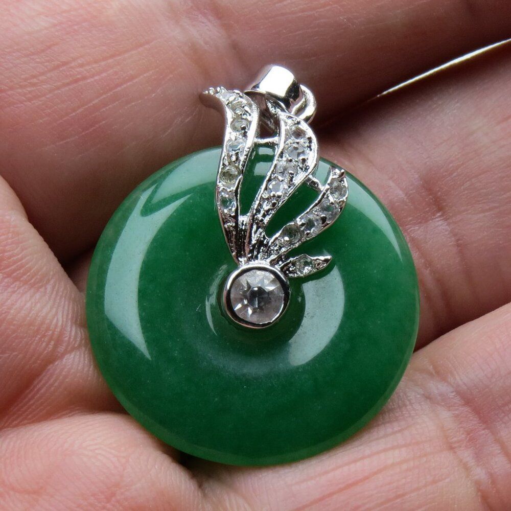 Jade round disc Hand Carved Pendent